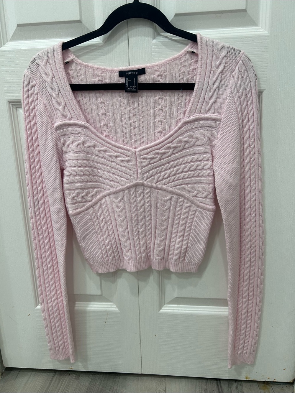 Forever 21 Light Pink Cable Knit Scoop Neck Sweater